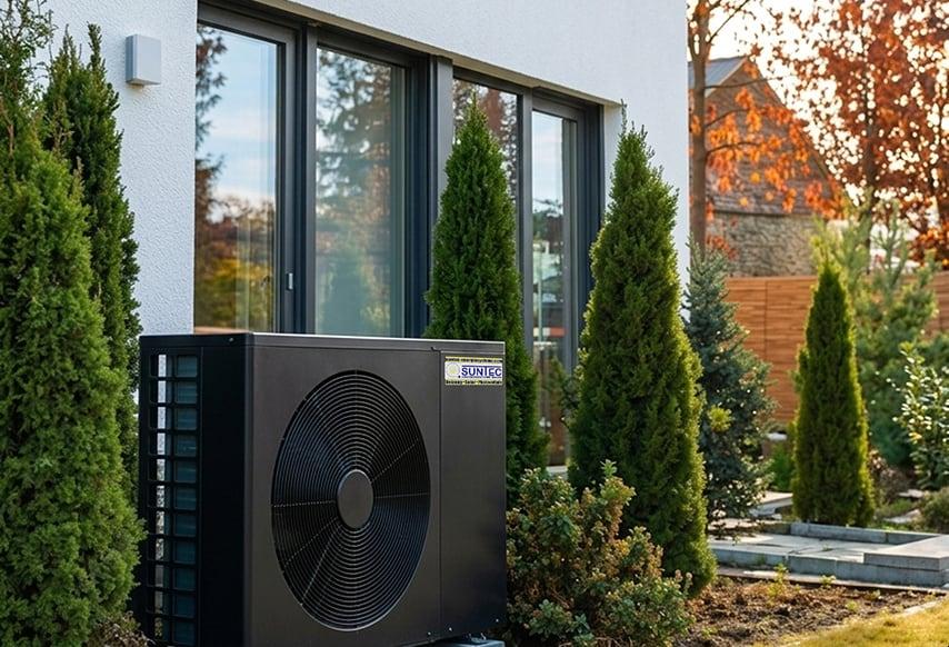 Wärmepumpe vor Haus